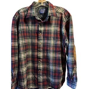 Pendleton Men Shirt L Red Plaid Long Sleeve Button Down Wool Outdoor Travel